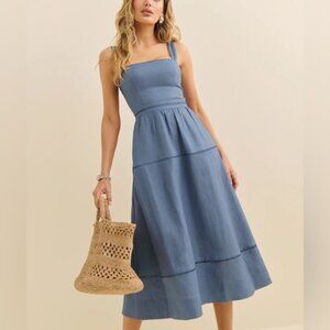 NEW Reformation Everett Linen Sleeveless Midi Dress Cornflower Blue | US 0 UK 4